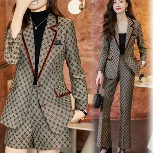 Costumes pour femmes Blazers coréen automne formel dames kaki Blazer femmes d'affaires avec des ensembles vêtements de travail uniforme de bureau hiver pantalons décontractés veste 230227