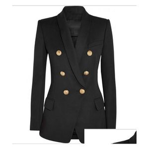 Trajes de mujer Blazers Premio Nuevo estilo de alta calidad de alta calidad de alta calidad Doble-slim Chaqueta delgada Hebillas de metal Blazer Collar de chal retro OTB0L