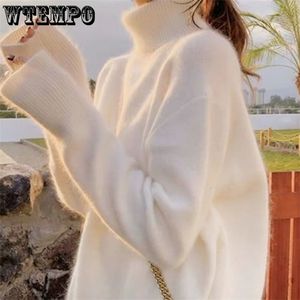 Suéteres de mujer 90% Mink Cachemira cuello alto suéter suelto tamaño grande blanco mullido suéter Angora suave invierno de gran tamaño 221115