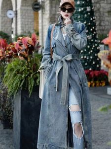 Damen Trenchcoats Herbst und Winter Denim langer Mantel Frau Luxus im Angebot Jacken weiblich 230904