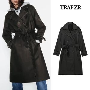 TRAF ZR femme manteau de luxe en cuir coupe-vent hiver longs blazers imperméable dames imperméable automne vestes pour femmes 230928