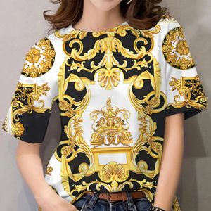 Femmes T-shirt Été Femmes T-shirts Manches courtes 3D Tops Chemises de luxe baroques Vêtements de créateurs Femme Tee Casual Oneck T-shirt surdimensionné 230327