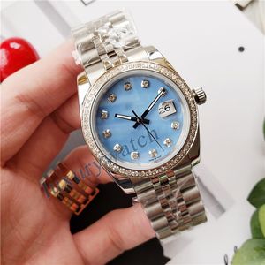 Reloj para mujer Fritillaria reloj mecánico azul con diamantes Reloj automático de negocios de lujo en oro rosa tamaño 36MM Reloj árabe para mujer Relojes de diseño RELOJ de Navidad