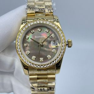 Reloj para mujer Cristal de zafiro Diamante Esfera negra Movimiento automático Regalo Todos los relojes dorados de 31 mm para mujer
