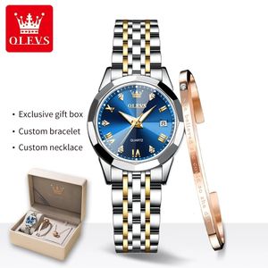 Montres Femme OLEVS Montre à Quartz pour Femme Bracelet en Acier Inoxydable Solide Conception Losange Élégante Dames Montre-Bracelet Bracelet Collier Coffret Cadeau Ensemble 230506