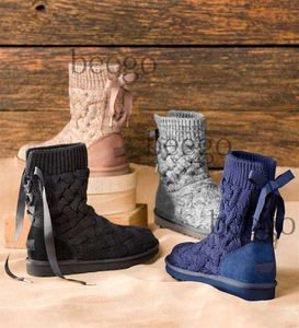2022 con botas de caja plataforma tejido damas para Lana de lujo Australia mujeres australianas para mujer diseñador nieve Mullido peludo Satén Tobillo Invierno Piel completa calcetín negro