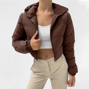 Mezclas de lana para mujer Chaqueta corta con capucha de color sólido simple con cremallera rellena Abrigo de algodón Abrigo de algodón de gran tamaño Moda femenina Ropa exterior cálida Trajes de invierno 230905