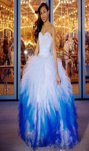 Merveilleuses robes de quinceanera pas cher 2019 Sweetheart Ruffles Ruffles Debutante Blue Masquerade Prom Ball Robes Custom Make Sweet 16 5513761
