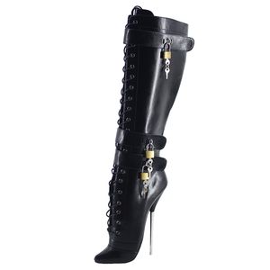 Wonderheel Nuevo 18 cm Stiletto Heel Matt Leather Botas de fetiche Sexy Caderas cerradas Club nocturno Women Knee Alto Ballet Zapatos