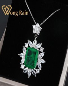 Wong Rain Vintage 100 Plata de Ley 925 creado moissanita esmeralda piedra preciosa boda colgante collar joyería fina entera LJ201008242531