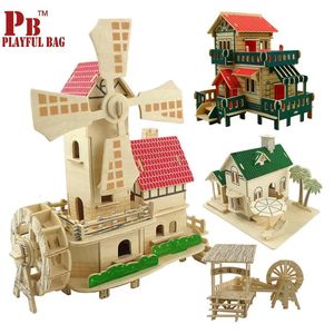 Puzzle en bois blocs de construction modèle 3D stéréoscopique jouet pour enfants adultes assemblage de construction en bois simulation maison Villa 240122