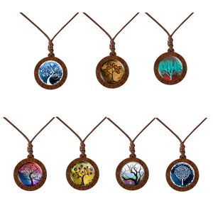 Colliers d'arbre de vie en bois collier pendentif en verre de temps gemme accessoires de mode avec chaîne
