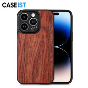 CASEiST Étui de téléphone de luxe en grain de bois pour protéger l'objectif du motif en bois PC en cuir PU résistant aux chocs pour iPhone 15 14 13 12 11 Pro Max XS XR 7 8 Plus Samsung S23 22 Ultra