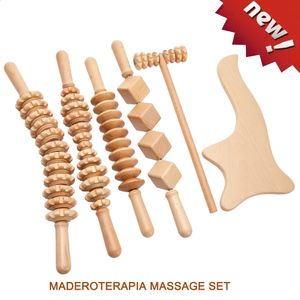 Massage de thérapie en bois Ensemble MADEROTERAPIA MASSAGEUR ROLLER ANTICLULILITE SLAPING GUA SHA POUR CORPS FOOD MASAJEADOR 240415