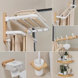 Conjuntos de herramientas de madera para baño, toallero, soporte de papel, barra de toalla, gancho, estante de haya, accesorios de baño, Kit blanco 240312