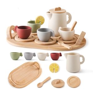 Enfants en bois Montessori Toy Teapot Teachcup Simulation Cuisine Ustensile BPA Silicone d'enfant Silicone