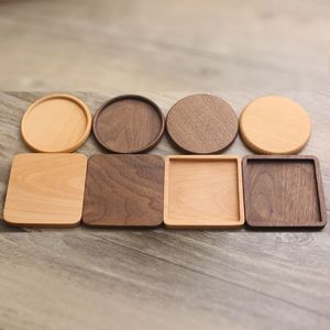 Posavasos de madera Cuadrado redondo Madera de haya Estera de nogal negro para tazas de bebida Café Bar Hogar Cocina Mesa Protector Esteras