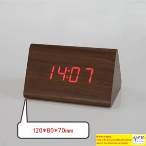 Termómetro de madera LED digital triangular del reloj de alarma del escritorio de madera con caja minorista de alta calidad