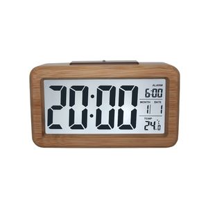 Reloj despertador digital de madera, luz nocturna con sensor inteligente con repetición, fecha, temperatura, 12/24 horas conmutable, carcasa de madera maciza 210310