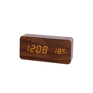 Reloj despertador electrónico de madera Rectángulo LED Sonidos digitales Control Relojes de escritorio Triángulo Hogar Dormitorio Temperatura Alarmas Reloj BH8127 FF