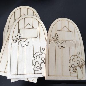 Adornos de puerta Fariy de madera Tallado Puerta pequeña Seta Mariposa Representada Puertas artesanales Decoración Diy Cabaña de madera Regalo Niños Niños 0 35xp C2