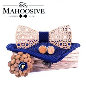 Nœuds papillon en bois creux avec mouchoir, boutons de manchette pour hommes, Design, coffret cadeau de noël, 240124