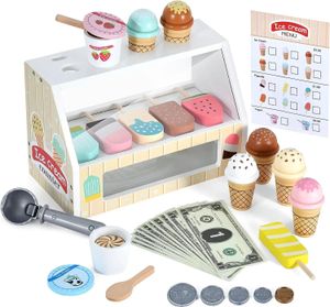 Crème glacée en bois Faire semblant de jouets mini gastronomie enfants Bakery Bakery Play Play House Decoration 240407