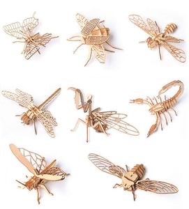 Insectes en bois Animaux 3d puzzle Modèle d'assemblage bricolage papillon