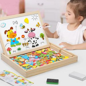 En bois multifonction enfants Animal Puzzle écriture planche à dessin magnétique tableau noir apprentissage éducation jouets pour enfants 240124