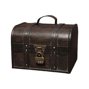 Caja de almacenamiento de joyería pirata de madera, cofre del tesoro Vintage para organizador de madera 231220