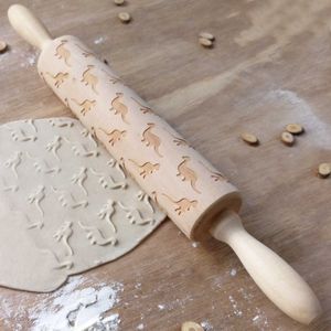 Rouleau à pâtisserie en bois gravé au laser, motif de dinosaure, rouleau à pâtisserie en bois, bâton de pâte à biscuits, rouleau à pâtisserie en bois 211008
