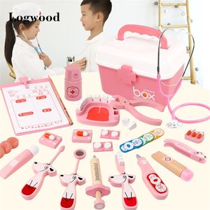 Simulación de madera Vida real Doctor Toy Set Male Girl Caja de herramientas Inyección Papel Jugando Enfermera Niño Hospital Casa Hogar Estetoscopio LJ201214