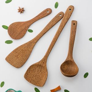 Spatule en bois Pot non bâton pas de peinture ou de cire à poignée longue légumes sautés un ensemble complet de cuillères à soupe ustensiles de cuisine