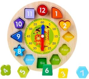 Matemáticas de madera, conteo de tiempo, reloj de enseñanza, rompecabezas, juguetes educativos con números y formas, bloques de clasificación, caja Original