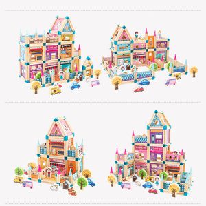 Bloc de jouet en bois construire un kit de modèle enfichable solide bloc de construction de château de princesse ensemble de blocs de château modèle en bois parent-enfant interactif bloc de construction de particules jouets pour enfant