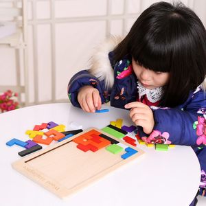 Juguetes de madera Tangram Color 3D Puzzles Kid Creative Diy Toy Puzzle Kit de modelo de grano Nano Puzzle Mat Puzzle Geometría Juguetes para niños Rompecabezas Adultos Regalo de Navidad