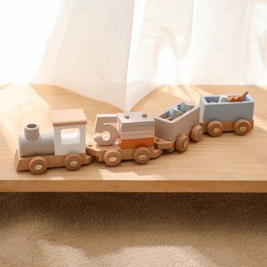 Train en bois bloc d'anniversaire jouet Montessori jouets bébé jouets bébé jouets éducatifs chariot en bois bébé jouets d'apprentissage nombre de bois 240124