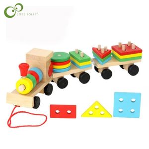 Wooden Train Building Blocks Educational Kids Baby Wooden Solid Stacking Train Toddler Block Toy for Children Birthday Gifts GYH LJ200928