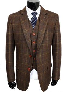 Brown Brown Classic Tweed Custom Makes Men Suit Blazers Retro Gentleman Style Tailor Made Slim Fit Wedding pour hommes 3 Pieds1938477