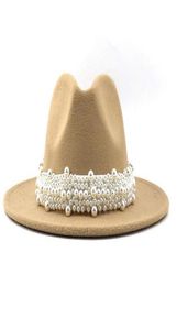 Lana Jazz Fedora Top Sombreros Casual Mujer Cinta de perlas Sombrero de fieltro Panamá Trilby Gorra de fiesta formal 5861 CM 17 colores 6391431