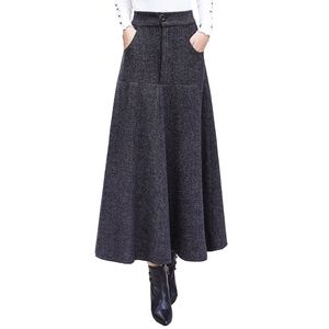Jupe en laine coréenne Vintage jupe automne hiver robe rayée taille haute a-ligne épaissir Midi longue 818F 210420