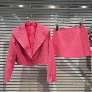Robes de travail 2024 automne jupe courte ensembles 2 pièces ensemble femmes fille rayures verticales strass costume veste Blazer tenue Femme