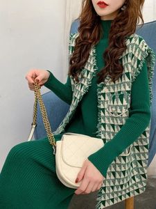 Robes de travail Élégants ensembles de femmes 2024 automne / hiver coréen Fashion décontractée sans manchettes de gilet à manches