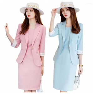 Robes de travail coréenne printemps été robe costumes femmes mode deux pièces ensemble tenues Blazer haut bureau dames formelle OL tenue professionnelle