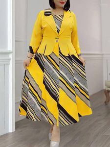 Vestidos de trabajo Conjuntos de dos piezas de verano para mujer con estampado a rayas largo elegante chaqueta Peplum Oficina señora trajes profesionales 4XL