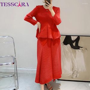 Robes de travail Tesscara Femmes Elegant Robes Suit Ensemble de haute qualité Cocktail Long Party Vintage Two Pieces Designer Formal Occasion tenue