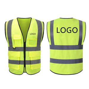 Fourniture de sécurité sur le lieu de travail en gros haute visibilité travail construction avertissement réfléchissant trafic gilet de travail vert réfléchissant tissu de sécurité Dhjzf