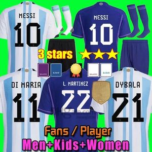 Coupe du monde 3-Star Argentine Football Jersey Messis Jersey Kids Kit Set Di Maria Dibara Alvarrez Martinus Fernades McCallist Player Version Version Fan Set Jersey