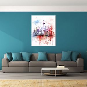 Edificio conocido en el mundo, la Torre de la Perla Oriental, arte colorido moderno de China, lienzo impreso, póster para decoración para las paredes del salón