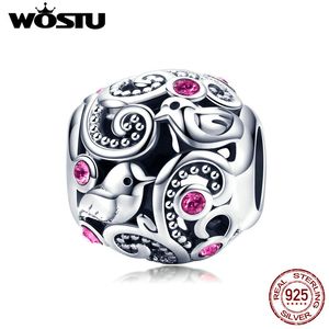 WOSTU Nouveau Design 925 Sterling Silver Pink Love Beads Fit Charm Bracelet Collier Pendentif Mode Bijoux Complexes CQC1014 Q0531